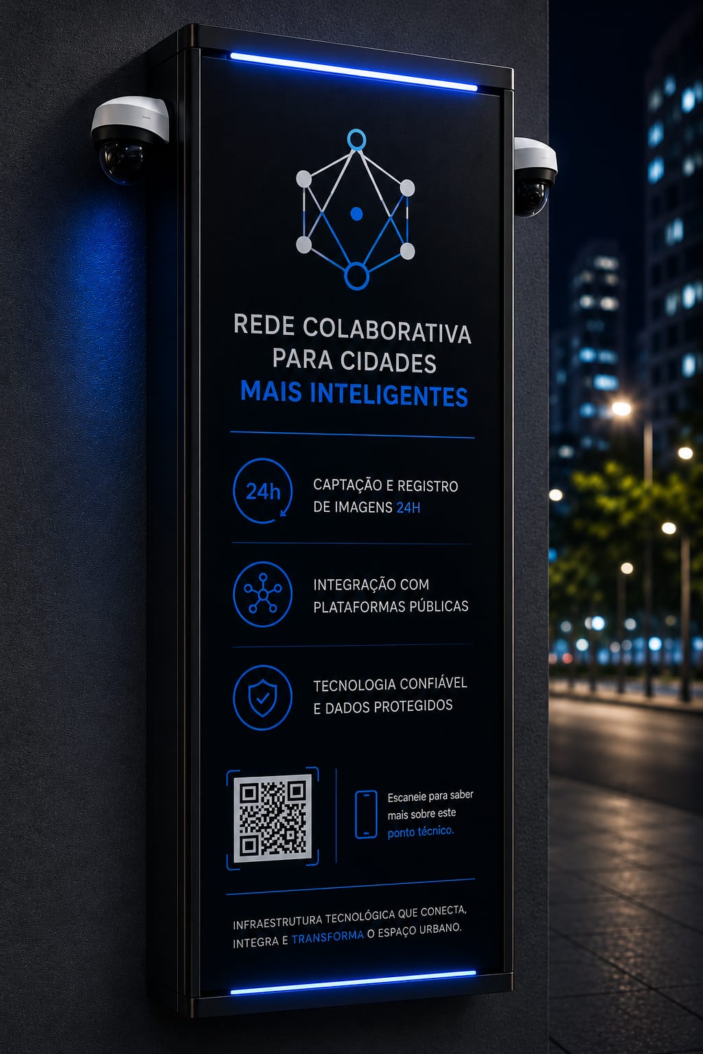 Totem ADAS com câmeras instalado na fachada de um condomínio